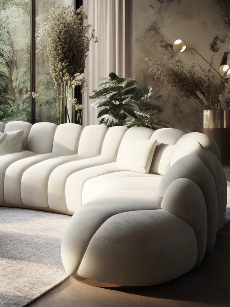 Curved Sofa Cream Style Curved Sofa Creative Sofa for Living Room, Multi Seat Sales Office, Hotel Lobby Sofa