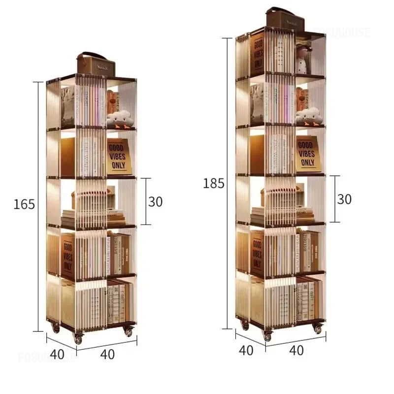 Fashion Acrylic Bookcase for Office Modern Rotating Bookcase with Wheels Light Luxury Transparent Design Storage Locker for Home