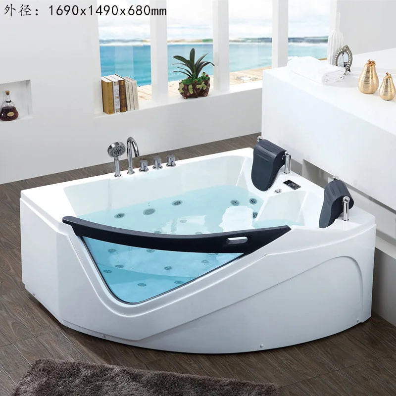 Acrylic Hydrogen Massage Corner Whirlpool Bathtub with LED