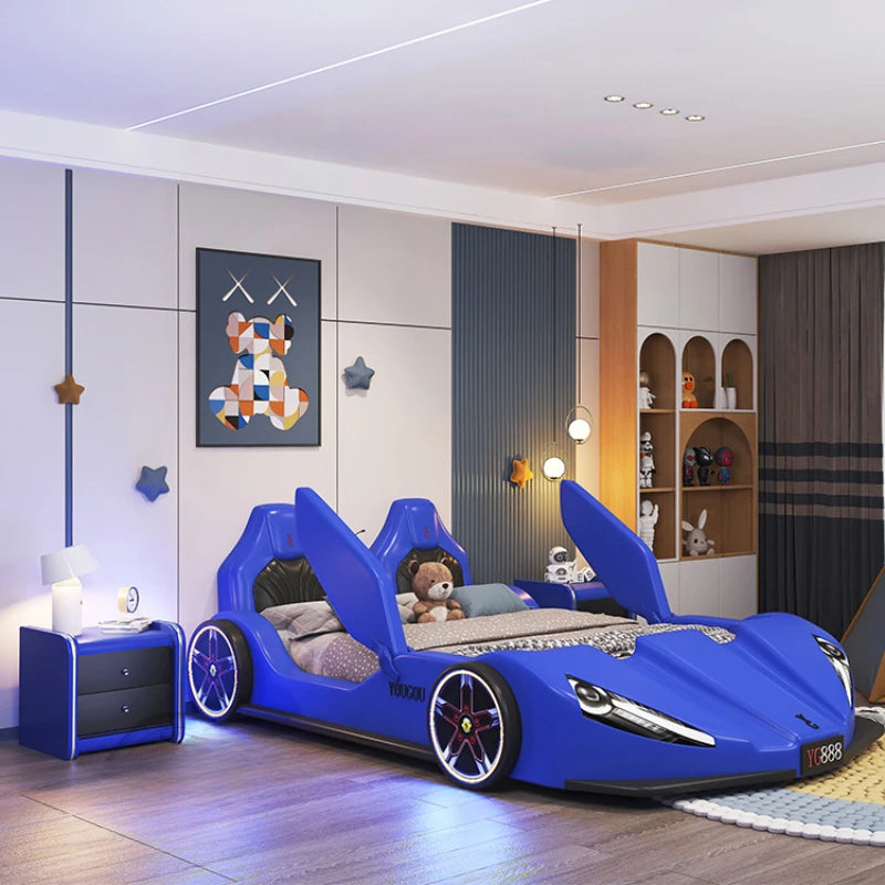 Boys car bed 1.5m Solid Wood Children's Bed Storage Sports Car Creative Bed With Guardrail Single Bed Camas Bedroom Furniture