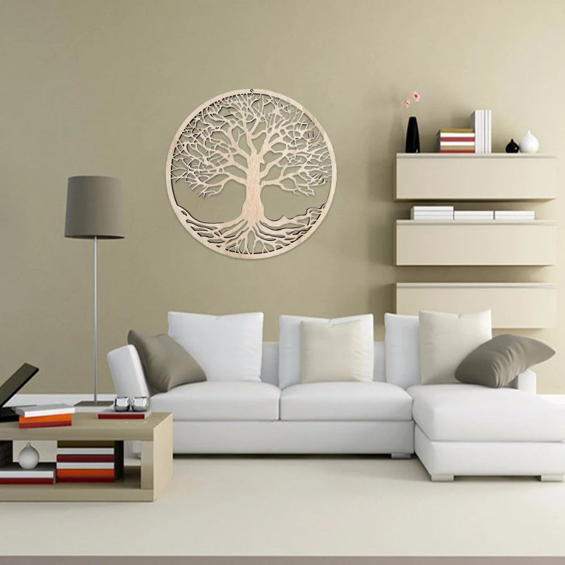 Tree of Life Wooden Wall Art Decor Hanging Wood Crafts Hollow Ornament for Home Bedroom Living Room Decoration