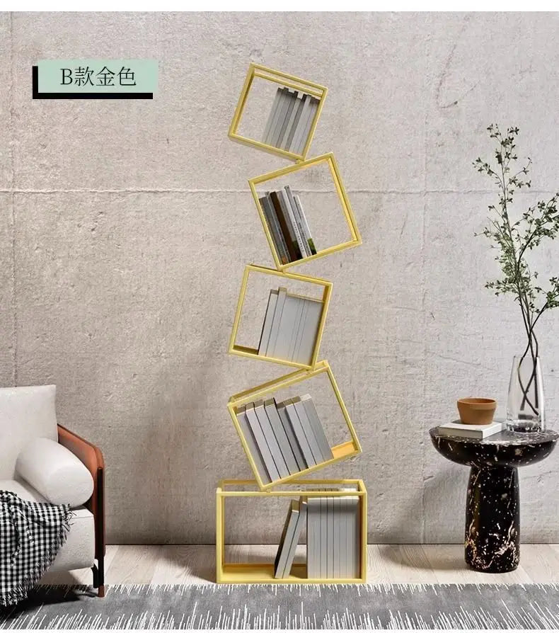 Bookshelf Special-shaped Creative Net Red Corner Vertical Bookshelf Floor Shelf Simple Modern Living Room Iron Art Corner Book Shelf