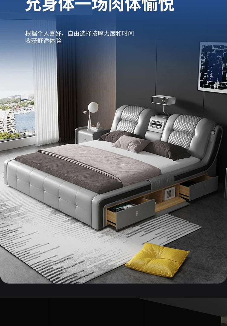 King Size Tatami Bed Multi Function Smart Projector Leather Bed Massage Modern Cama Casal Bedroom Furniture Luxury