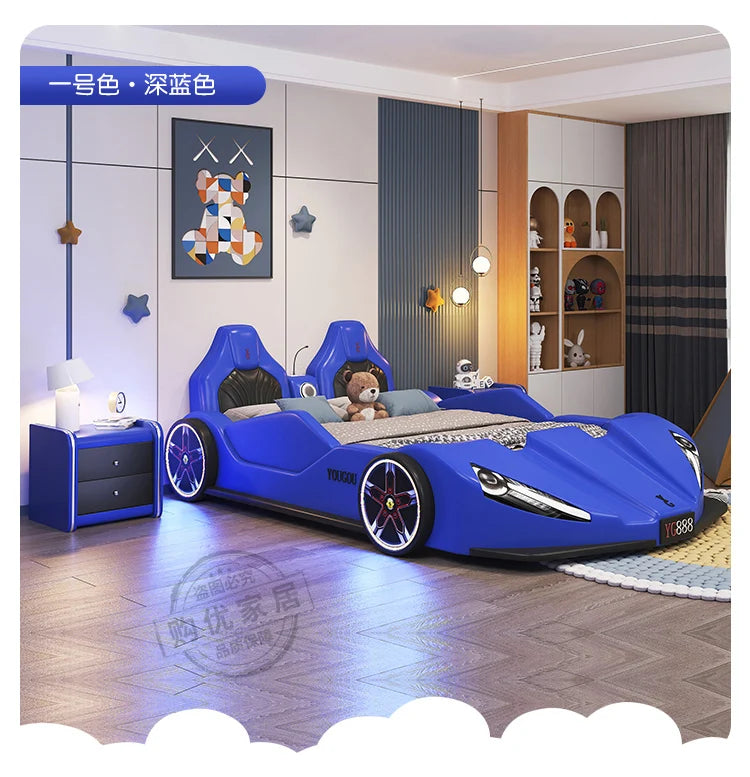 Boys car bed 1.5m Solid Wood Children's Bed Storage Sports Car Creative Bed With Guardrail Single Bed Camas Bedroom Furniture