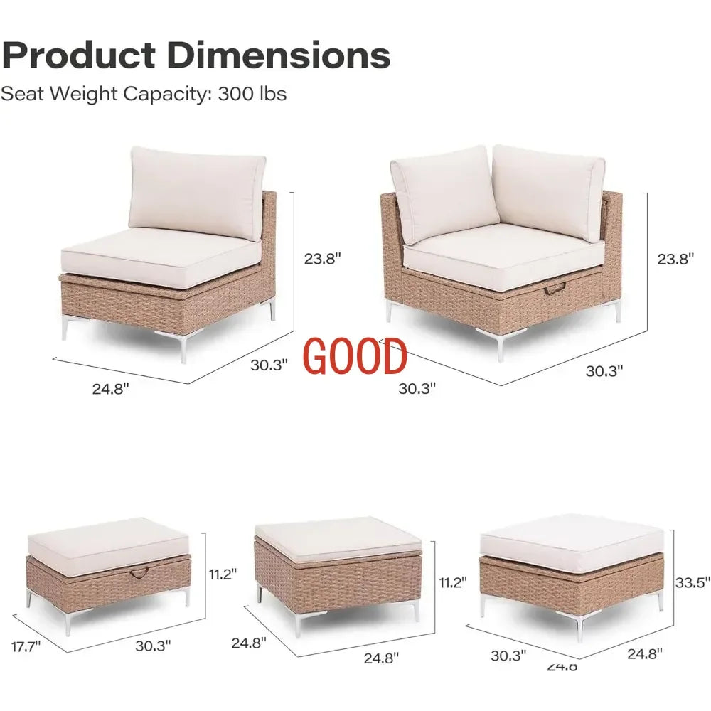 7 Pieces Patio Furniture Set with Hidden Storage Compartment, Outdoor NaturalConversation Set with Plush Oversized Cushions