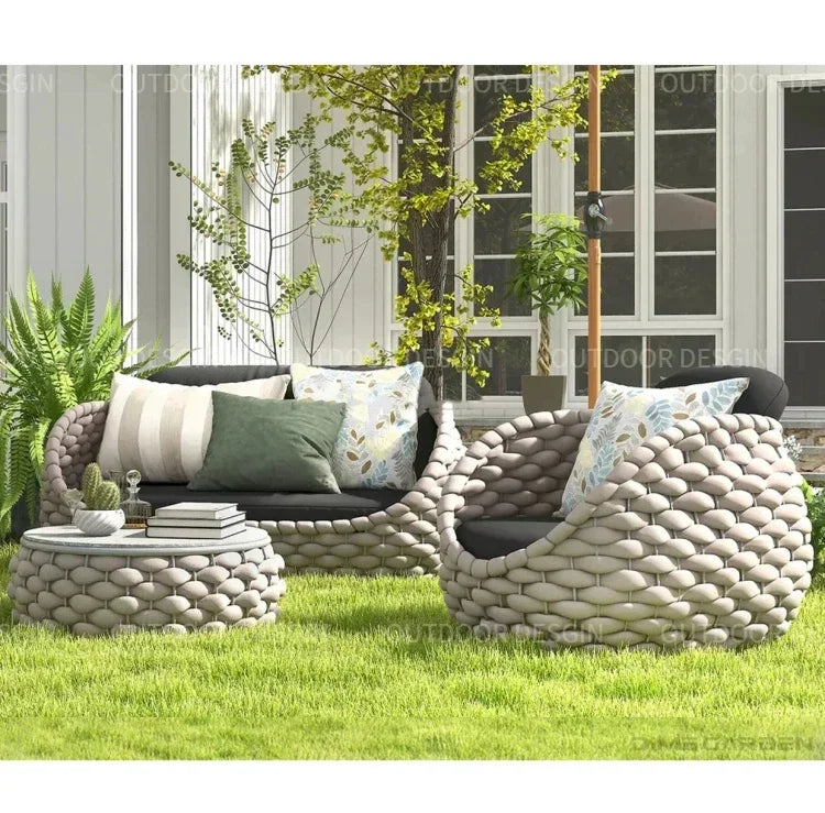 Outdoor Sofa Garden Combination Villa Balcony Garden Coffee Table Terrace Rattan Sun Room Rattan Woven Custom Furniture