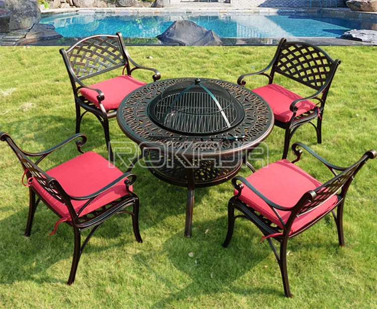 Outdoor Barbecue Table Chair Patio Barbecue Dining Table Villa Balcony Garden Furniture Sets Cast Aluminum