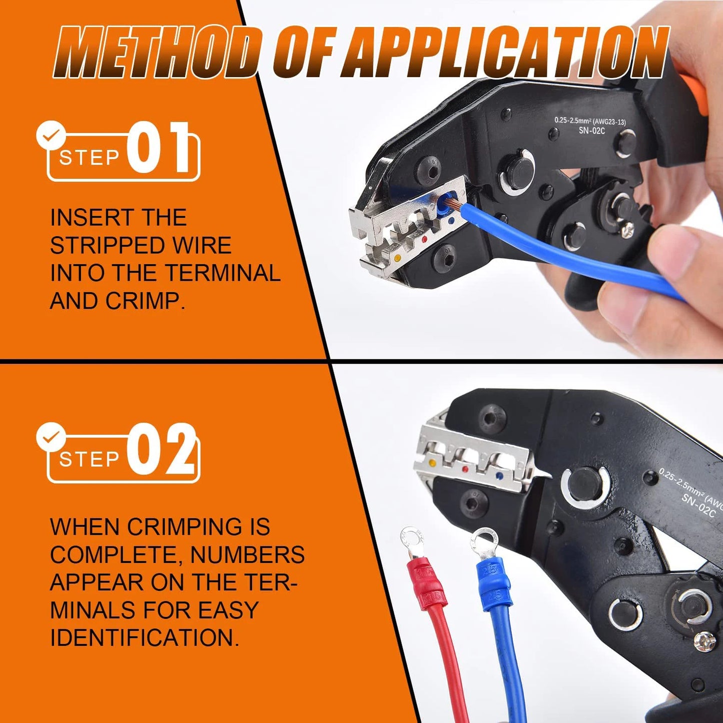 SN-02C Wire Crimping Tool Kit AWG 23-13 280PCS Insulated Wire Electrical Connectors-Butt, Ring, Spade, Cable Lugs Wire Crimp Set