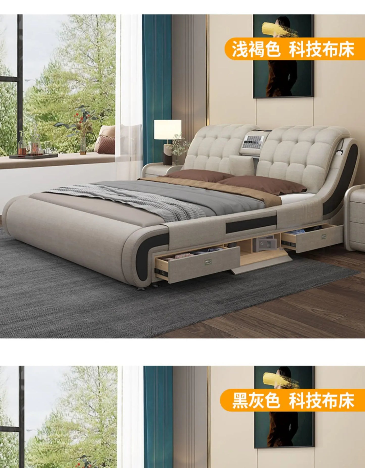 Leather Princess Drawers Bed Modern Wooden Storage Floor King Size Bed Smart Double Muebles Para Dormitorio Nordic Furniture