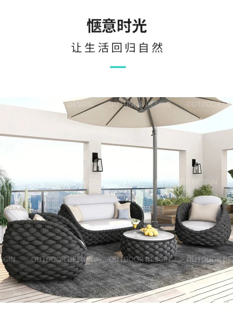 Outdoor Sofa Garden Combination Villa Balcony Garden Coffee Table Terrace Rattan Sun Room Rattan Woven Custom Furniture