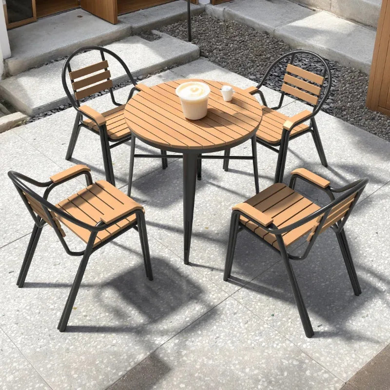 Outdoor Balcony Garden Decor Combination Leisure Courtyard Restaurant Tables Chairs Waterproof Sun Garden Small Round Furniture