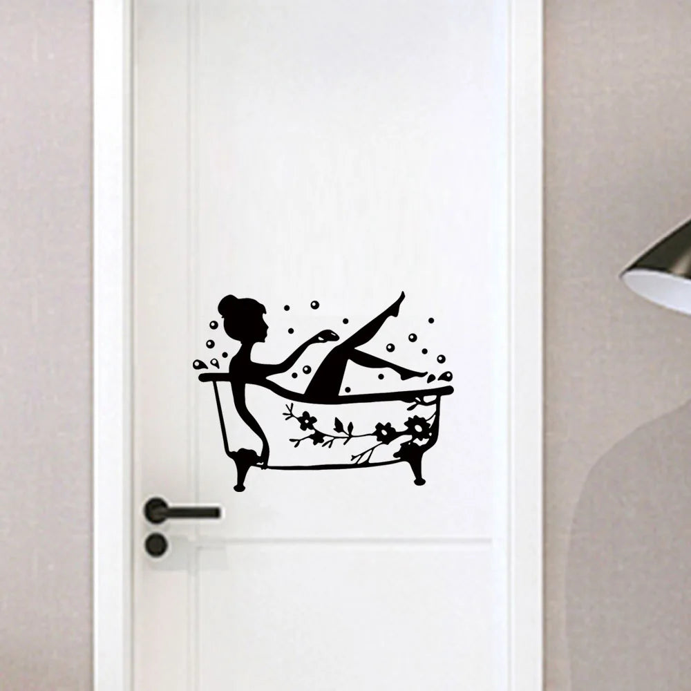 Waterproof Shower Girl Room Wall Stickers DIY Removable Bathroom Art Decal Door Stickers PVC Wall Decal Artist Decoration