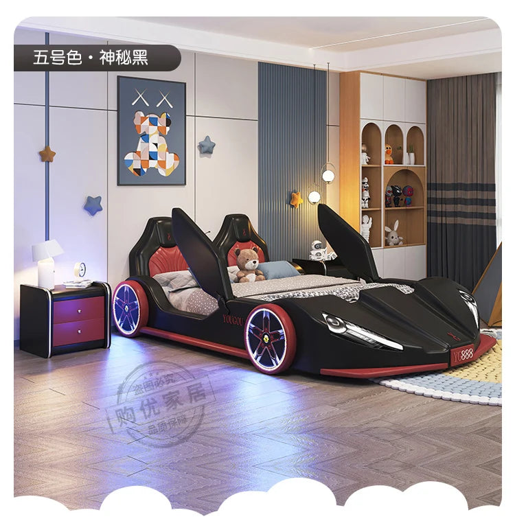 Boys car bed 1.5m Solid Wood Children's Bed Storage Sports Car Creative Bed With Guardrail Single Bed Camas Bedroom Furniture