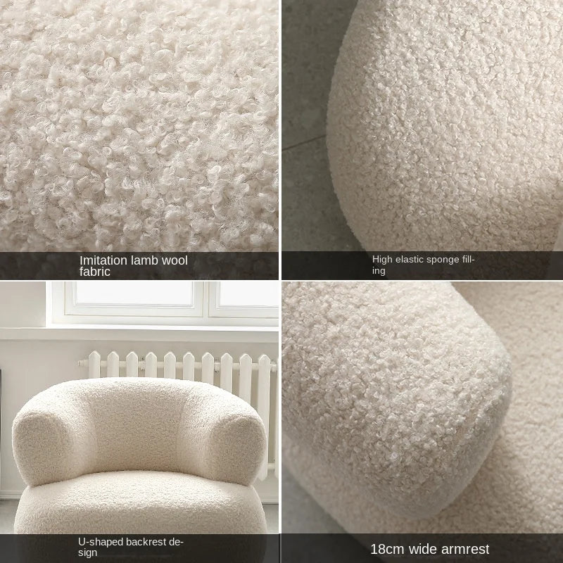 Nordic sofa white lamb wool Creative Simple Casual White Lamb Wool Lazy Small Apartment Single Sofa Chair Living Room Balcony