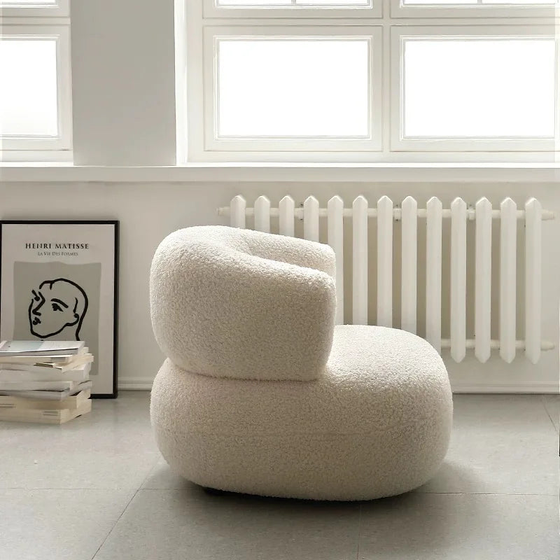 Nordic sofa white lamb wool Creative Simple Casual White Lamb Wool Lazy Small Apartment Single Sofa Chair Living Room Balcony