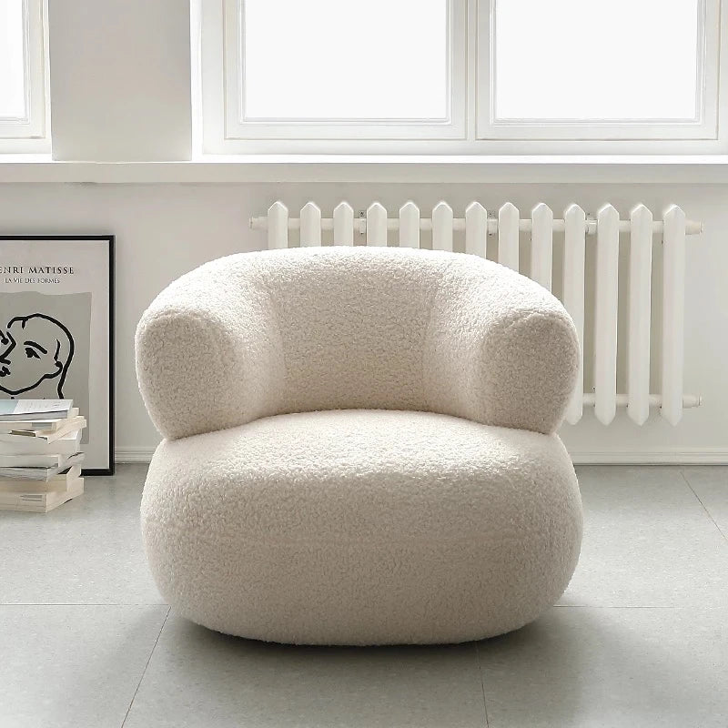 Nordic sofa white lamb wool Creative Simple Casual White Lamb Wool Lazy Small Apartment Single Sofa Chair Living Room Balcony