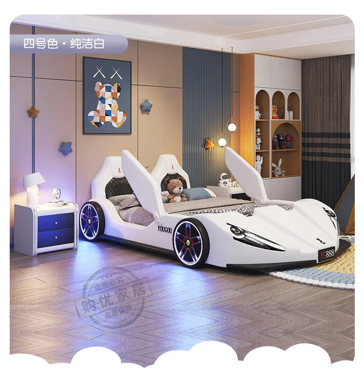 Boys car bed 1.5m Solid Wood Children's Bed Storage Sports Car Creative Bed With Guardrail Single Bed Camas Bedroom Furniture