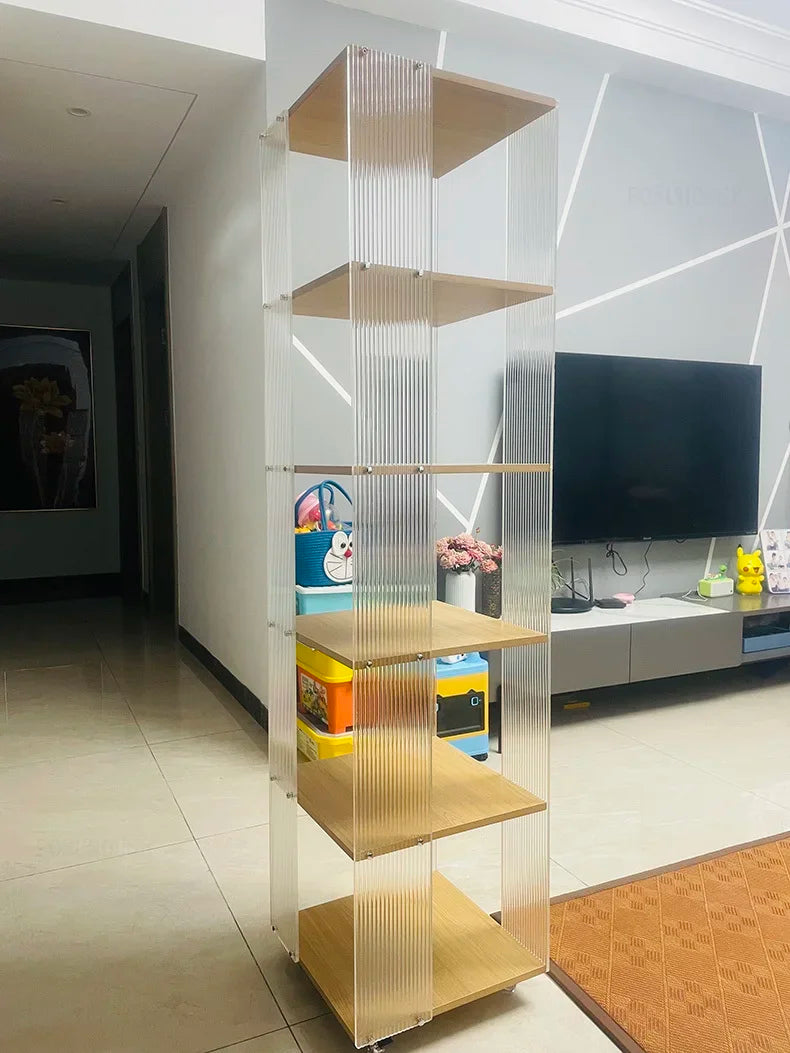 Fashion Acrylic Bookcase for Office Modern Rotating Bookcase with Wheels Light Luxury Transparent Design Storage Locker for Home