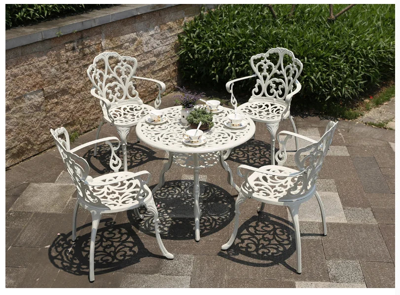 Outdoor Cast Aluminum Tables And Chairs Courtyard Garden Hotel Urniture Terrace Combination leisure Metal Round Patio Table