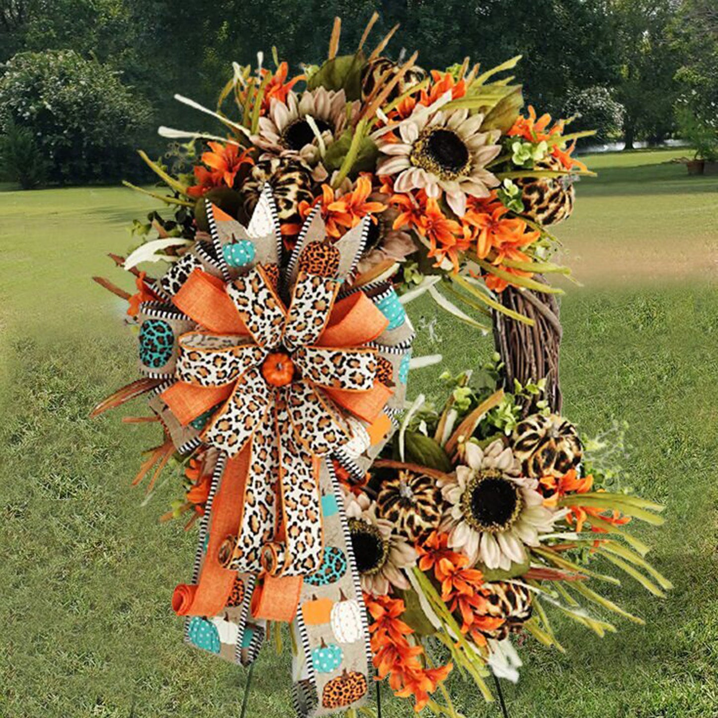 Handmade door decorations Artificial Plant Front Decoration Leopard Garland Sunflower Door Hanging