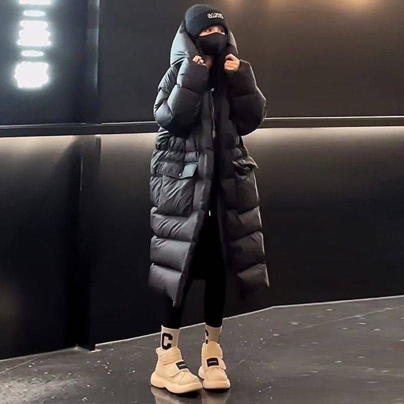 Woman Down Jacket Long Below-the-knee Length Winter Loose Hooded Thickened jacket