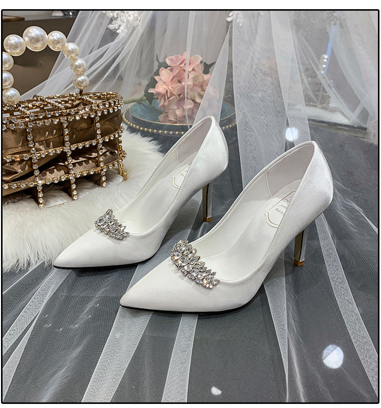 Wedding Shoes Rhinestone Princess Satin Small Size Bridesmaid Champagne Gold Dress Shoes