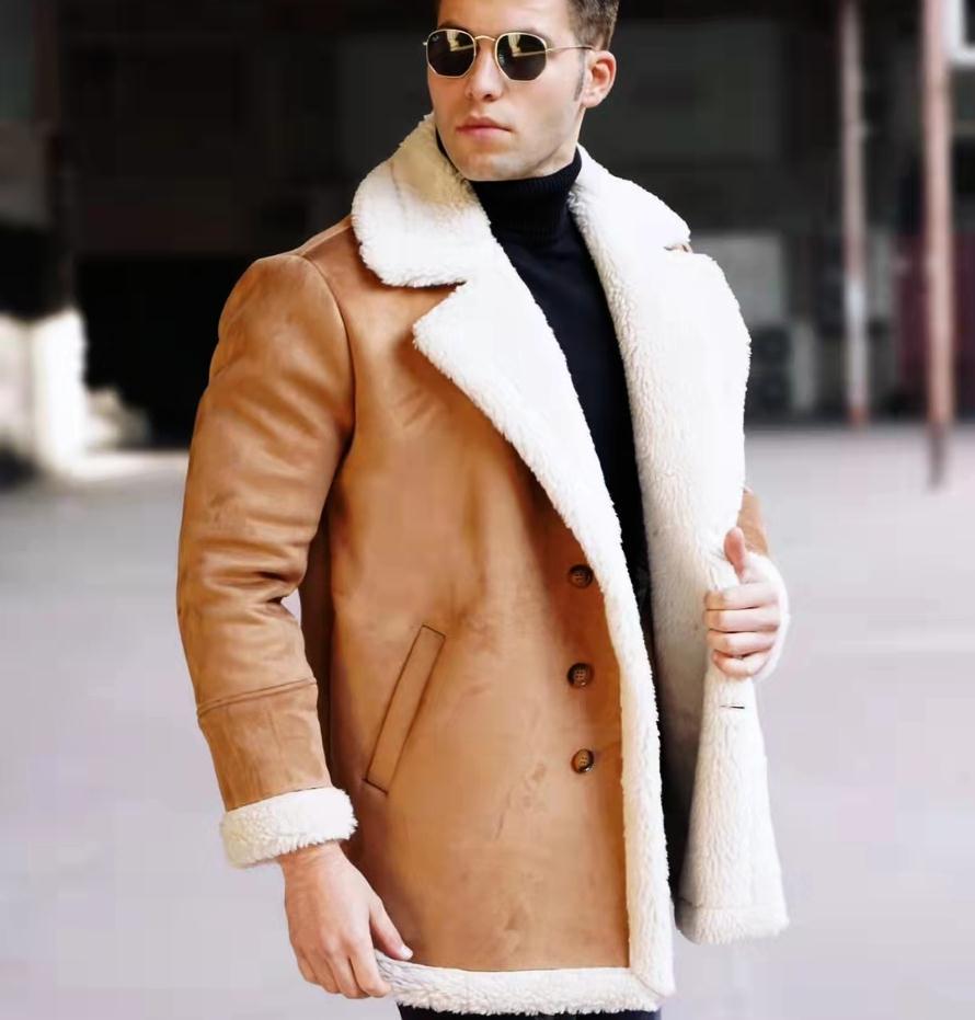 Men’s coat European And American Fur Integrated Men's Thickened Mid Length Jacket