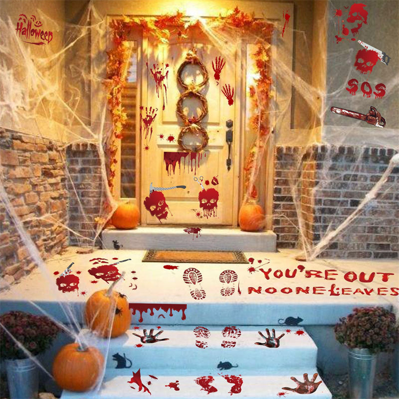 Halloween Window Stickers Horror Blood Handprint Footprint Fingerprint Window Electrostatic Sticker Halloween Decorations