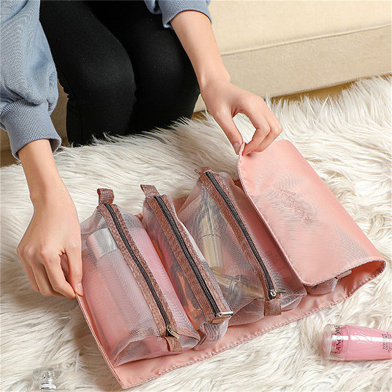 4Pcs Cosmetic Bag with Mesh Separable Pouches