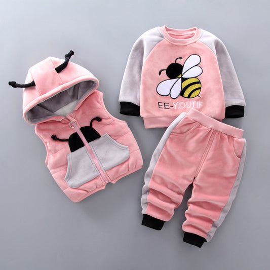 Fleece Thickening Boy Baby Suit Baby girl fleece Sweater Tide set