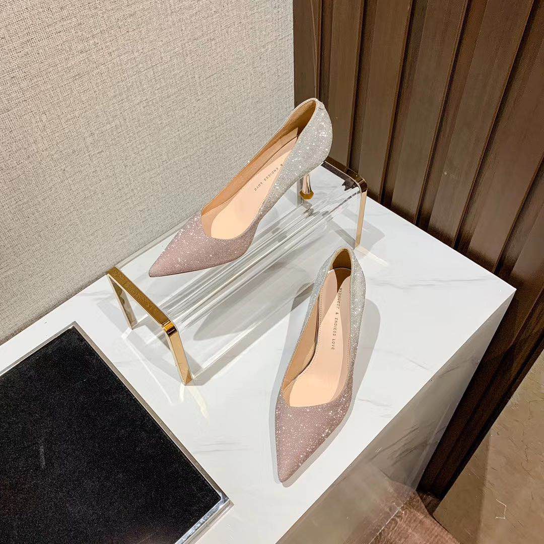 Party Crystal Pointed Toe Stiletto Bridesmaid Single Shoes Women High Heels