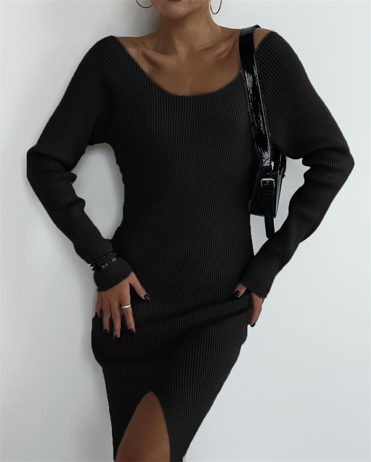 Long Sleeve Mid-length Skinny Knit Dress Women