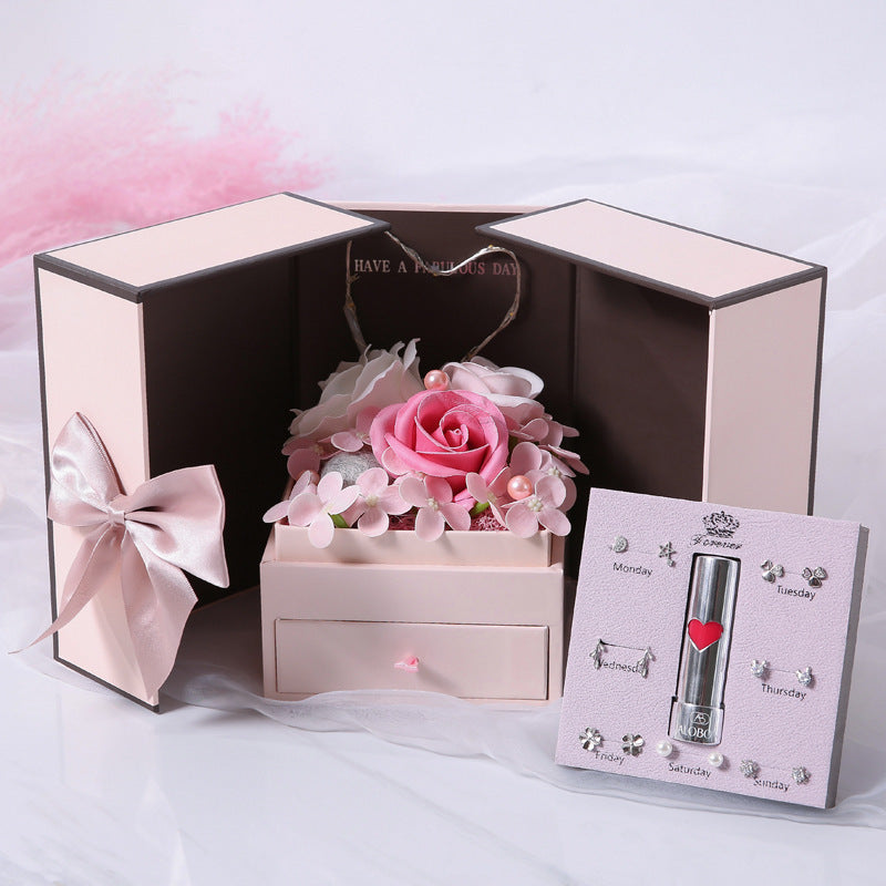 Mothers Day Gift Pink Double Door Rose Gift Box Jewelry Creative Decorate Boxs