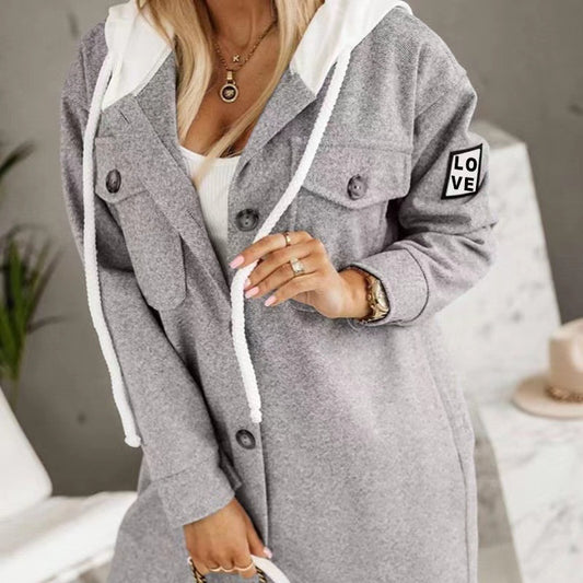 Woman’s fashion sleeve coat Hooded Button Long Sleeve Coat For Women