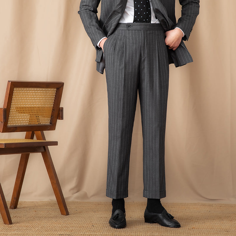 Thin Business High Waist Straight British Striped Pants Gentry Suit Naples Casual Suit Pants Men