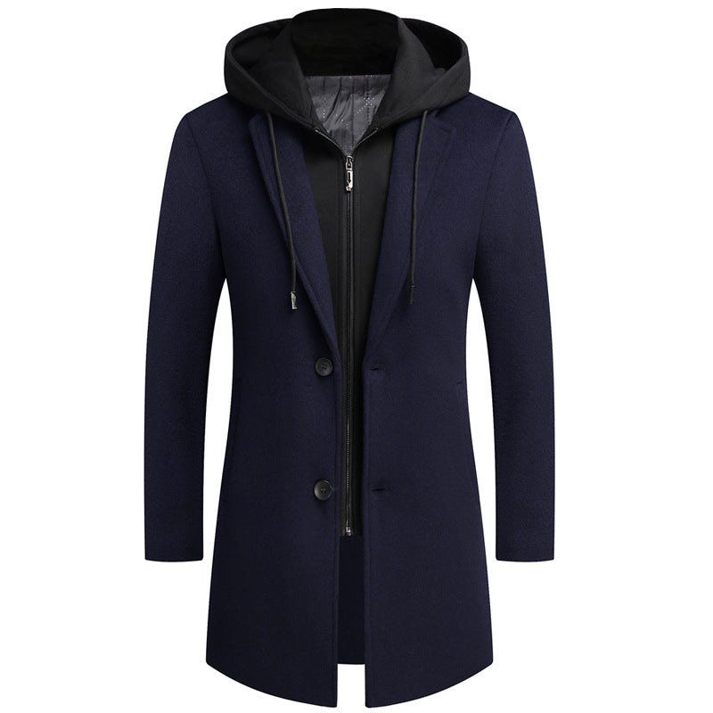 Men's Casual Woolen Coat With Detachable Hat