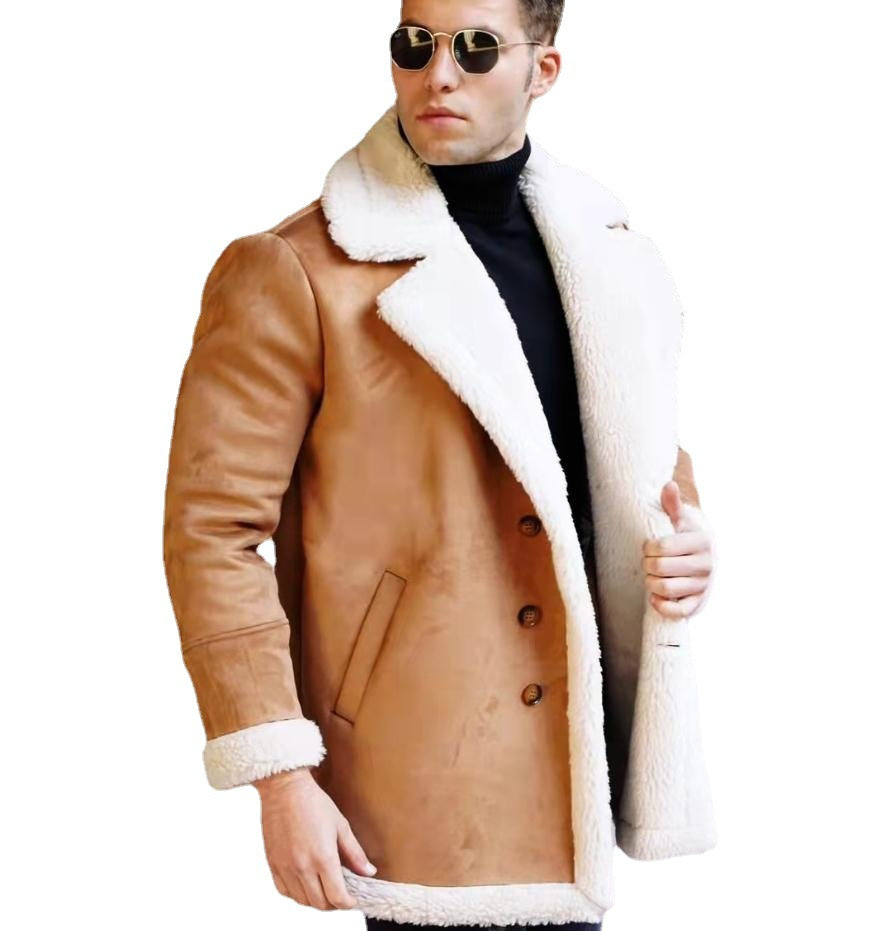 Men’s coat European And American Fur Integrated Men's Thickened Mid Length Jacket