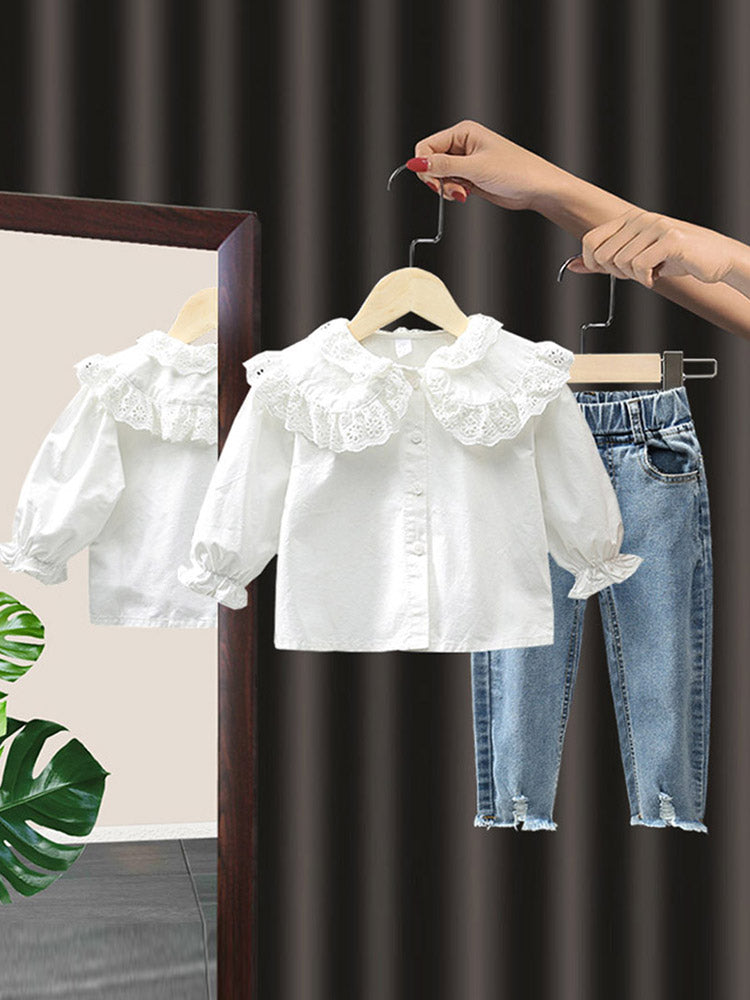 Girl Western Style set Fashion Shirt Jeans Two-piece Baby Girl Girl  Clothing Trend