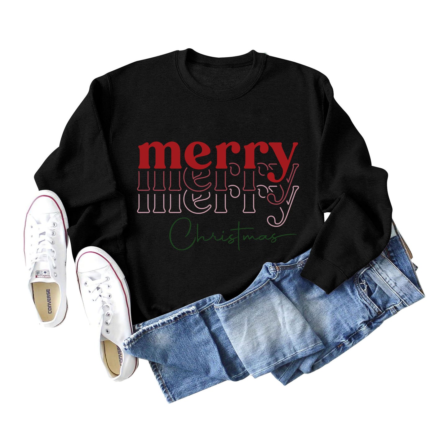 Letter Round Neck Christmas Loose Long Sleeve Sweater Girl