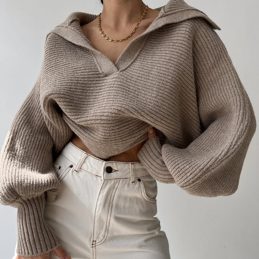 Woman sweater Spring And Autumn New Knitted Sweater Sweater Lapel Pullover Women's Top