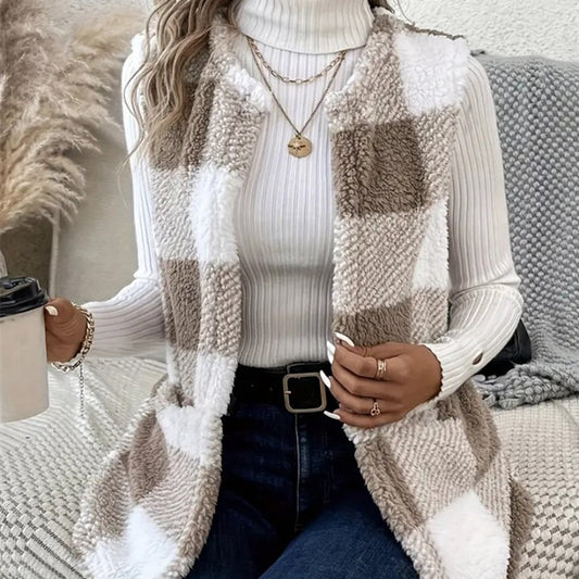 Woman’s coat Loose Plaid Color Stitching Knitted Cardigan Sweater coat