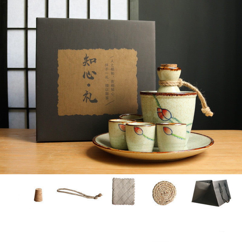 Japanese Retro Sake Wine Warmer Gift Box Set Hot Wine Shochu Pot Ceramic Wine Cup White Wine Household Wine Glass