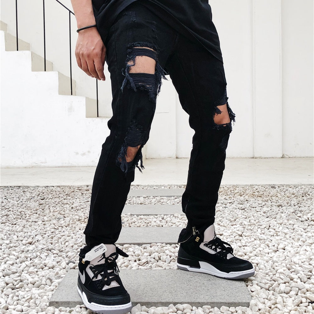 Jeans for men High Street Style Black Torn Jeans