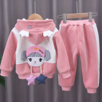 Fleece Thickening Boy Baby Suit Baby girl fleece Sweater Tide set