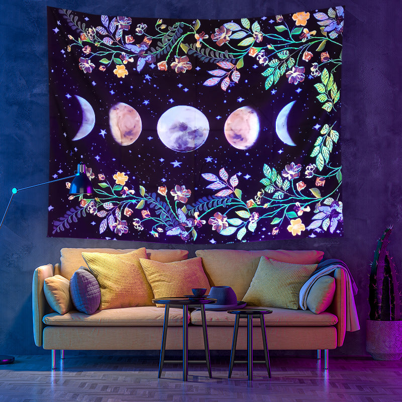 Fluorescent UV Light Seven Stars Bohemian Landscape Moon Phase Wall Hanging