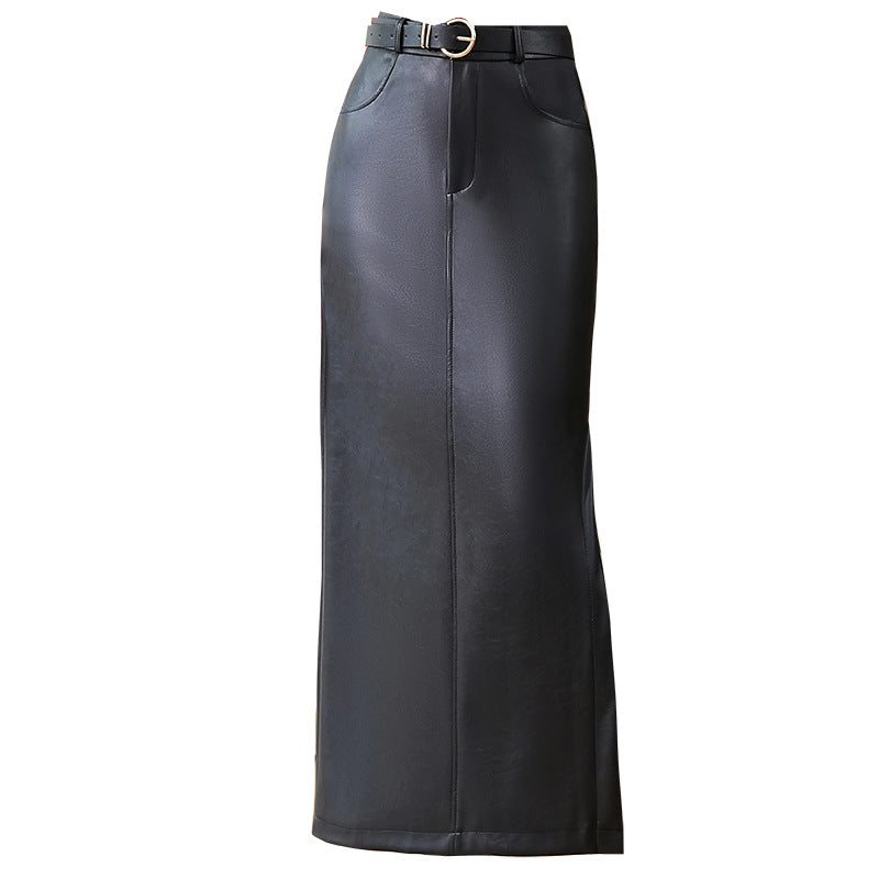 Fleece-lined PU Leather Hip Skirt for Autumn/Winter