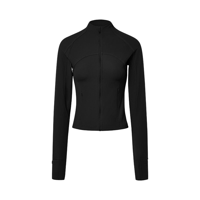 Vertical Rib High Elastic Tight Yoga Jacket Zipper Short Jacket