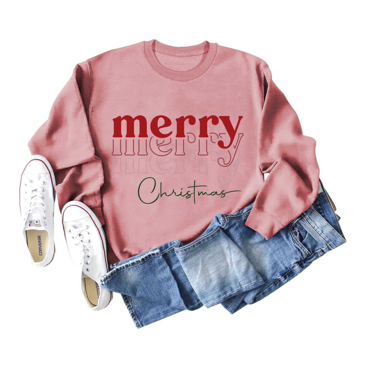 Letter Round Neck Christmas Loose Long Sleeve Sweater Girl