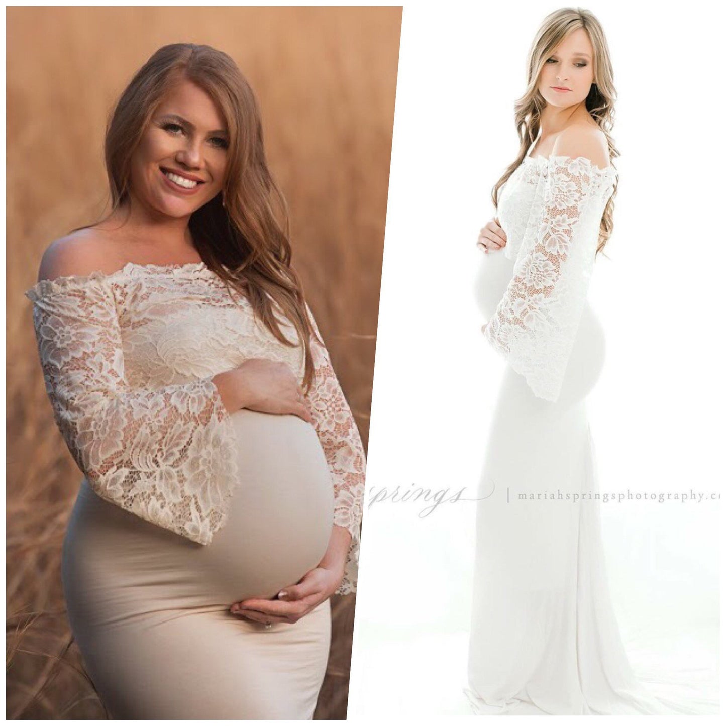 Women's Lace Long-sleeved Mercerized Cotton Off-neck Maternity Dress