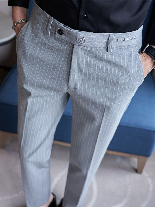 Casual Men's Letter Embroidery Simple Fashion Striped Pencil Suit Pants